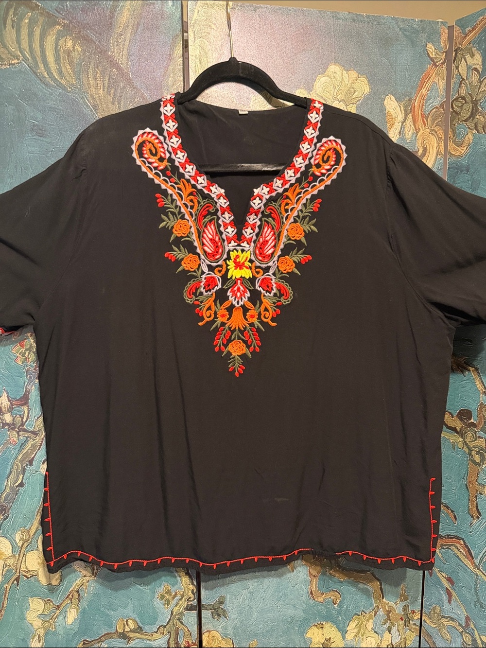 Unlisted Black Tunic with Multicolor Floral Embroidery